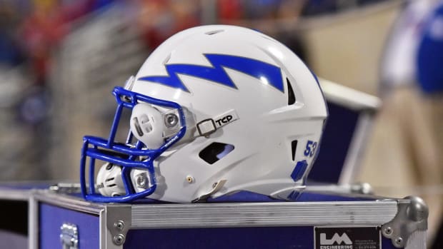 An Air Force helmet during a game against Fresno State.