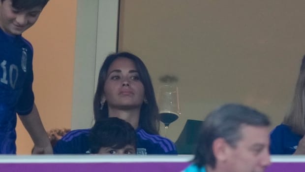 Lionel Messi's wife is going viral in the stands.