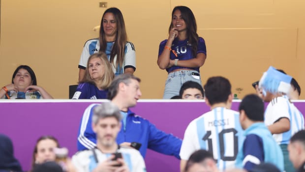 Antonela Rocuzzo, the wife of soccer star Lionel Messi, at the World Cup.