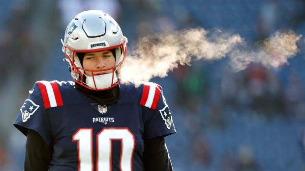 Patriots quarterback Mac Jones (Photo by Winslow Townson/Getty Images)