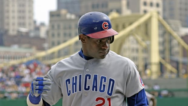 Sammy Sosa of the Chicago Cubs on the field.