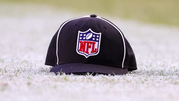 A photo of an NFL referee hat on Sunday.
