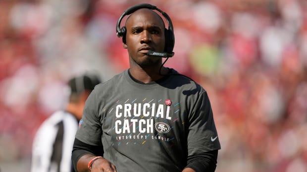 SANTA CLARA, CALIFORNIA - OCTOBER 03: Defensive Coordinator DeMeco Ryans of the San Francisco 49ers looks on from the sidelines against the Seattle Seahawks at Levi's Stadium on October 03, 2021 in Santa Clara, California. (Photo by Thearon W. Henderson/Getty Images)