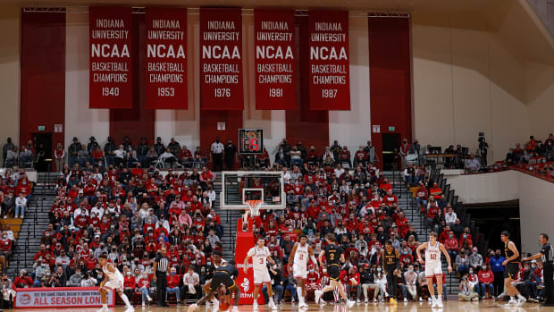 A general view of Indiana basketball playing at Assembly Hall.