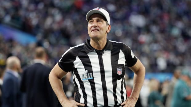 MINNEAPOLIS, MN - FEBRUARY 04: Referee Gene Steratore #114  looks on prior to Super Bowl LII between the New England Patriots and the Philadelphia Eagles at U.S. Bank Stadium on February 4, 2018 in Minneapolis, Minnesota.  (Photo by Rob Carr/Getty Images)