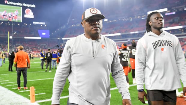 CLEVELAND, OHIO - OCTOBER 31: Defensive coordinator Joe Woods of the Cleveland Browns walks off the field after the teams 32-13 win over the Cincinnati Bengals at FirstEnergy Stadium on October 31, 2022 in Cleveland, Ohio. (Photo by Nick Cammett/Diamond Images via Getty Images)