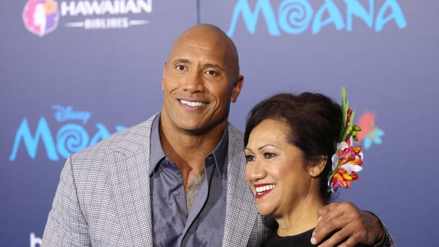 HOLLYWOOD, CA - NOVEMBER 14:  Dwayne Johnson and his mom, Ata Johnson arrive at the AFI FEST 2016 presented by Audi - world premiere of Disney's "Moana" held at the El Capitan Theatre on November 14, 2016 in Hollywood, California.  (Photo by Michael Tran/FilmMagic)