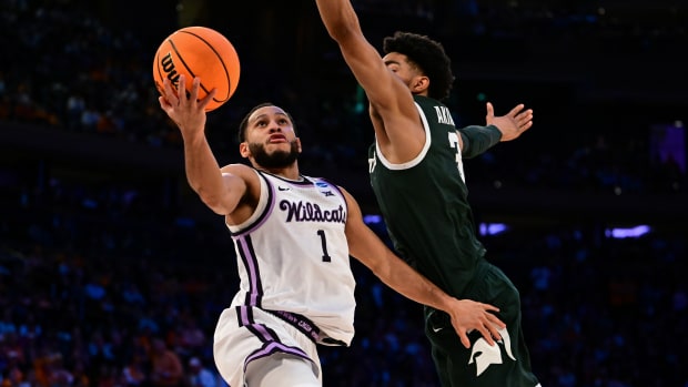 Kansas State's Markquis Nowell attempts a shot against Michigan State.