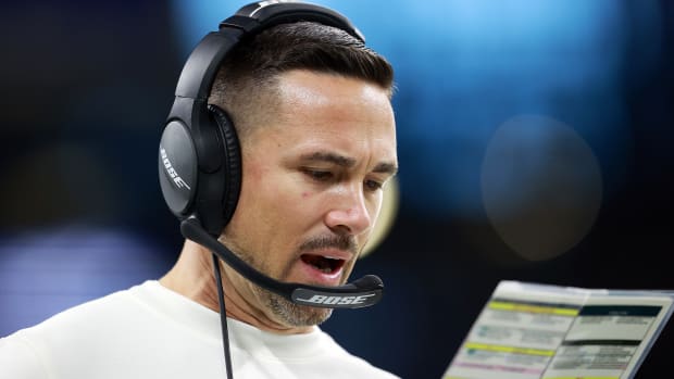 DETROIT, MICHIGAN - JANUARY 09: Head coach Matt LaFleur of the Green Bay Packers looks on during the first half against the Detroit Lions at Ford Field on January 09, 2022 in Detroit, Michigan. (Photo by Rey Del Rio/Getty Images)