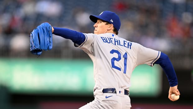 Walker Buehler on the mound for the Los Angeles Dodgers.