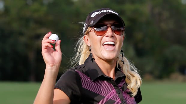 Professional golfer Natalie Gulbis on the course during a tournament.