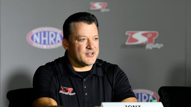 Veteran NASCAR driver Tony Stewart during a press conference before a race.