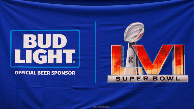 A photo of a Bud Light Super Bowl LVI banner.