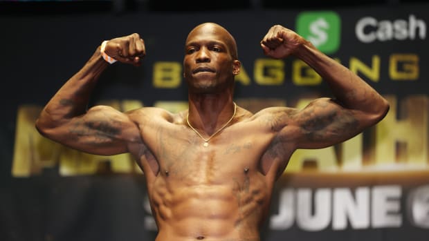 Former NFL wide receiver Chad Johnson during a boxing weigh in.
