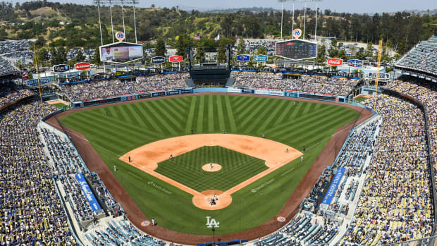 LOS ANGELES, CA - MAY 01, 2022: A general stadium view during the fourth inning of a game between the Detroit Tigers and Los Angeles Dodgers against the at Dodger Stadium on May 1, 2022 in Los Angeles, California. (Photo by Chris Bernacchi/Diamond Images via Getty Images)