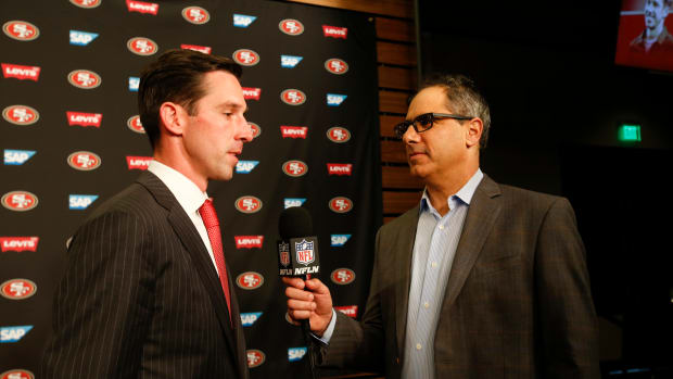 Mike Silver interviewing Kyle Shanahan.