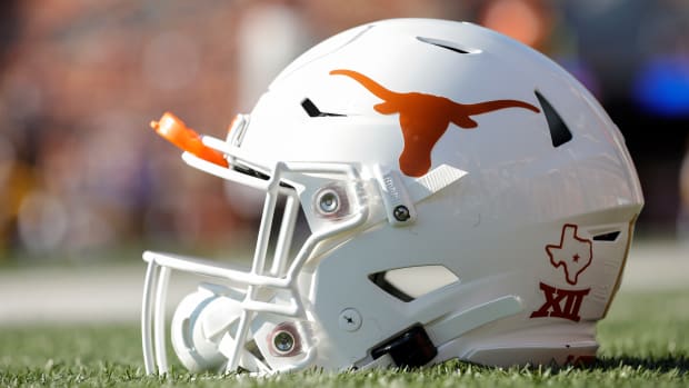 AUSTIN, TX - SEPTEMBER 07:  A Texas Longhorns helmet is seen before the game against the LSU Tigers at Darrell K Royal-Texas Memorial Stadium on September 7, 2019 in Austin, Texas.  (Photo by Tim Warner/Getty Images)
