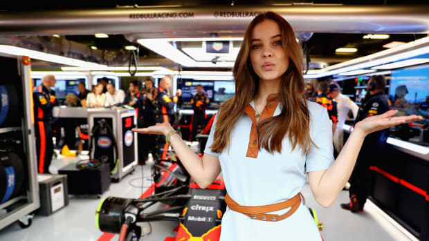 Barbara Polvin poses at the Spanish Formula 1 Grand Prix.