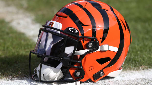 KANSAS CITY, MO - JANUARY 30: A view of a Cincinnati Bengals helmet before the AFC Championship game between the Cincinnati Bengals and Kansas City Chiefs on Jan 30, 2022 at GEHA Field at Arrowhead Stadium in Kansas City, MO. (Photo by Scott Winters/Icon Sportswire via Getty Images)