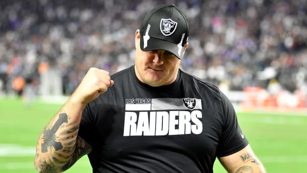 LAS VEGAS, NEVADA - SEPTEMBER 13:  Offensive guard Richie Incognito #64 of the Las Vegas Raiders celebrates after the team's 33-27 overtime victory over the Baltimore Ravens at Allegiant Stadium on September 13, 2021 in Las Vegas, Nevada. (Photo by Chris Unger/Getty Images)