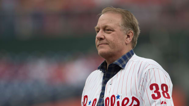 PHILADELPHIA, PA - JUNE 10: Former MLB pitcher Curt Schilling looks on prior to the game between the Milwaukee Brewers and Philadelphia Phillies at Citizens Bank Park on June 10, 2018 in Philadelphia, Pennsylvania. (Photo by Mitchell Leff/Getty Images)