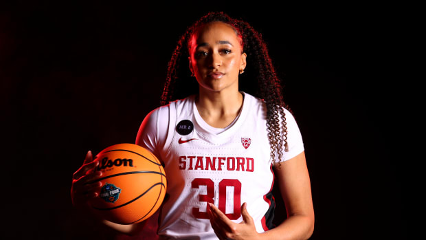 Haley Jones of the Stanford basketball team poses for Final Four.