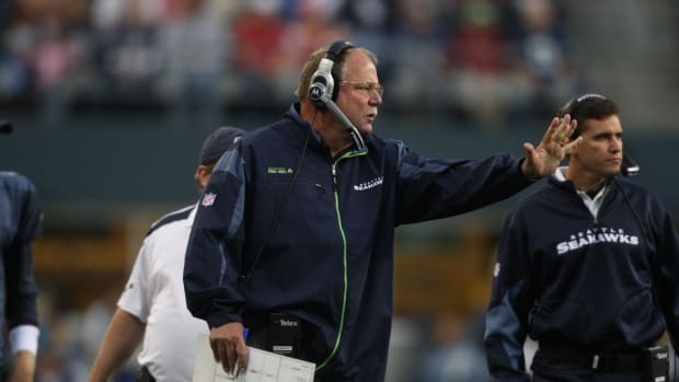 SEATTLE, WA - AUGUST 29: Head Coach Mike Holmgren of the Seattle Seahawks looks on during a game against the Oakland Raiders on August 29, 2008 at Qwest Field in Seattle, Washington. (Photo by Sporting News via Getty Images via Getty Images) 