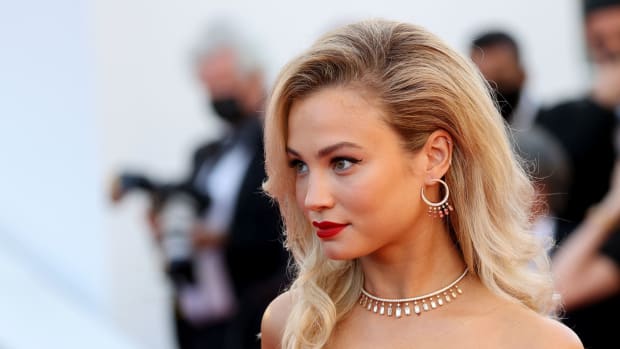 Belgian model Rose Bertram at a red carpet event in Cannes.