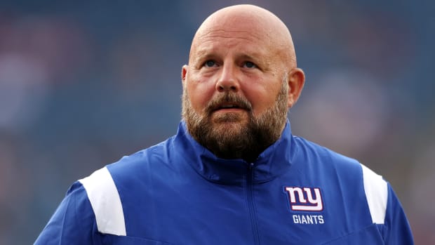 Giants coach Brian Daboll looks on during a preseason game against the New England Patriots.