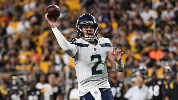 Seahawks quarterback Drew Lock. (Photo by Justin Berl/Getty Images)
