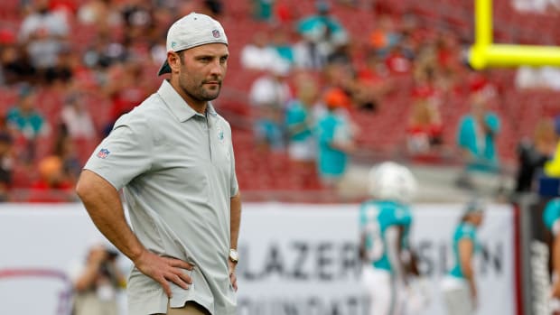 Wide receivers coach Wes Welker on the sideline for the Miami Dolphins.