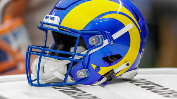 A Los Angeles Rams helmet during a game vs. the Tampa Bay Buccaneers.