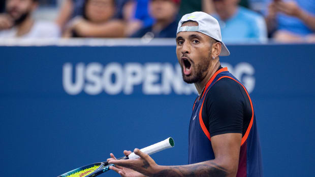 Nick Kyrgios reacts at the 2022 US Open.