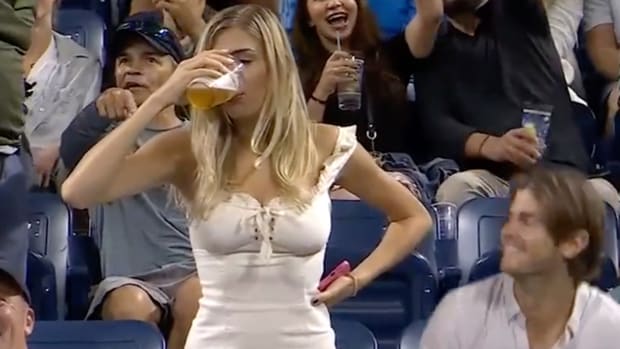 Chugging fan at the US Open goes viral on social media.