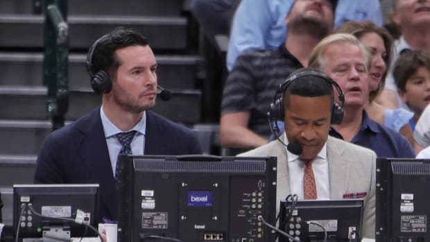 JJ Redick calling an NBA game for ESPN.