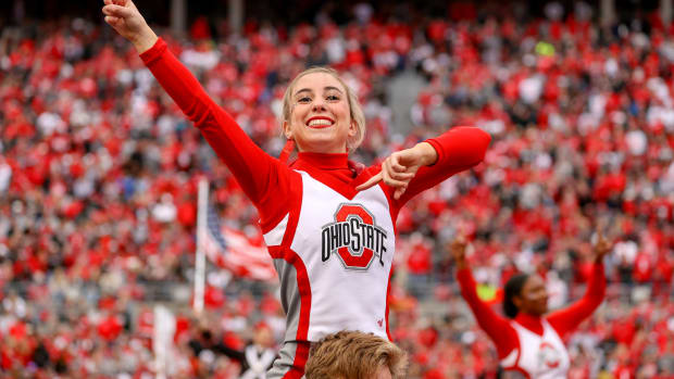 An Ohio State cheerleader during the first half of the game against Rutgers.