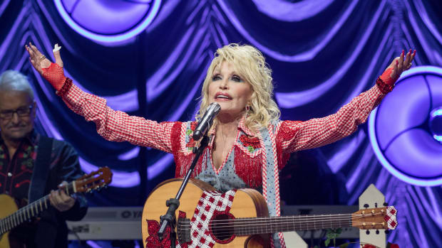 Country music star Dolly Parton performs on stage