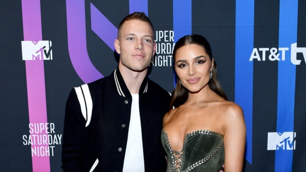 MIAMI, FLORIDA - FEBRUARY 01: (L-R) Christian McCaffrey and Olivia Culpo attend AT&T TV Super Saturday Night at Meridian at Island Gardens on February 01, 2020 in Miami, Florida. (Photo by Dimitrios Kambouris/Getty Images for AT&T)