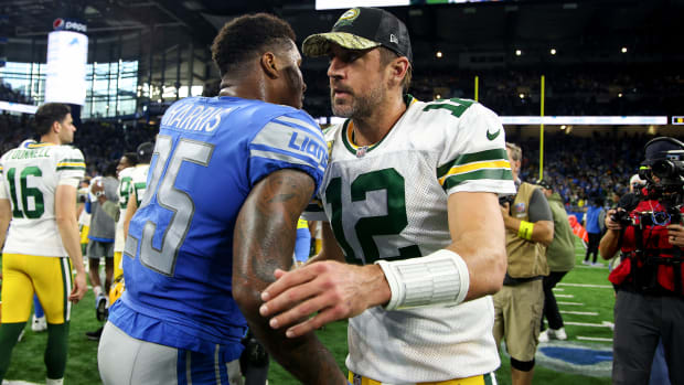 Packers star Aaron Rodgers against the Lions on Sunday.