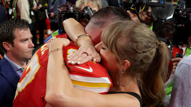 Taylor Swift and Travis Kelce at the Super Bowl 58.