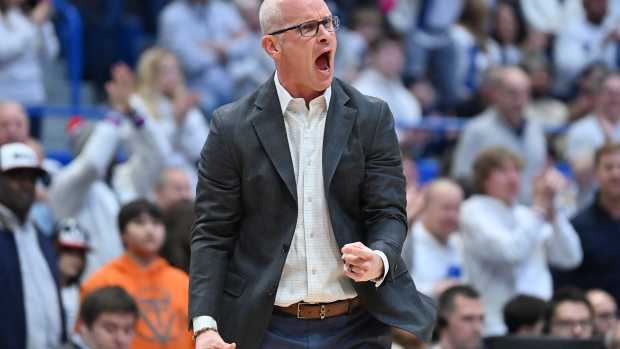HARTFORD, CT - FEBRUARY 17: UConn Huskies head coach Dan Hurley reacts to a play during the game as the Marquette Golden Eagles take on the UConn Huskies on February 17, 2024 at the XL Center in Hartford, CT (Photo by Williams Paul/Icon Sportswire via Getty Images)