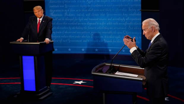 Donald Trump and Joe Biden speak at presidential debate in 2020.