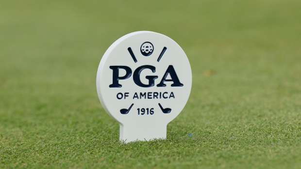 LOUISVILLE, KENTUCKY - MAY 16: A PGA of America tee marker is seen during the first round of the 2024 PGA Championship at Valhalla Golf Club on May 16, 2024 in Louisville, Kentucky. (Photo by Andy Lyons/Getty Images)