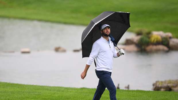 LOUISVILLE, KENTUCKY - MAY 17: Scottie Scheffler of the United States walks the 18th fairway during the second round of the 2024 PGA Championship at Valhalla Golf Club on May 17, 2024 in Louisville, Kentucky. (Photo by Ross Kinnaird/Getty Images)