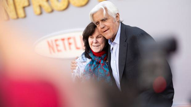 LOS ANGELES, CALIFORNIA - APRIL 30: Mavis Leno and Jay Leno attend the Los Angeles Premiere of Netflix's "UNFROSTED" at The Egyptian Theatre Hollywood on April 30, 2024 in Los Angeles, California. (Photo by Matt Winkelmeyer/WireImage)