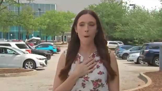 Reporter Shelby Cassesse realizes her shirt is inside out after a day of TV segments.
