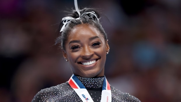 Simone Biles smiles at the U.S. Championships.