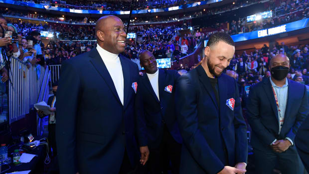 Magic Johnson, Michael Jordan and Stephen Curry