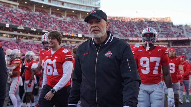 COLUMBUS, OHIO - NOVEMBER 18: Defensive Coordinator / Linebackers Coach coach Jim Knowles before the game against the Minnesota Golden Gophers at Ohio Stadium on November 18, 2023 in Columbus, Ohio. (Photo by Jason Mowry/Getty Images)