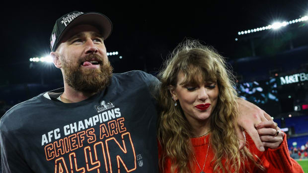 Travis Kelce and Taylor Swift at the AFC Championship Game.